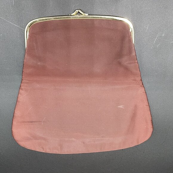 Vintage  Brown Satin Folding Clutch Purse With Gold Frame HL USA Harry Levine - Picture 2 of 6